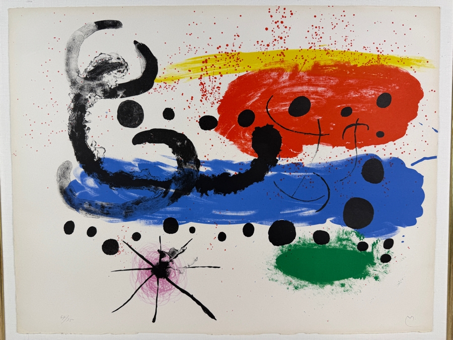 Joan Miro (1893-1983, Spain) Signed Lithograph in Color (Album 19, Plate 7) on Rives Vellum Paper Initialed in Pencil Numbered 67 of 75 from the Arabic Numbered Edition of 75 Published and Printed by Maeght, Paris 26 1/8' X 20' [Photo 2]