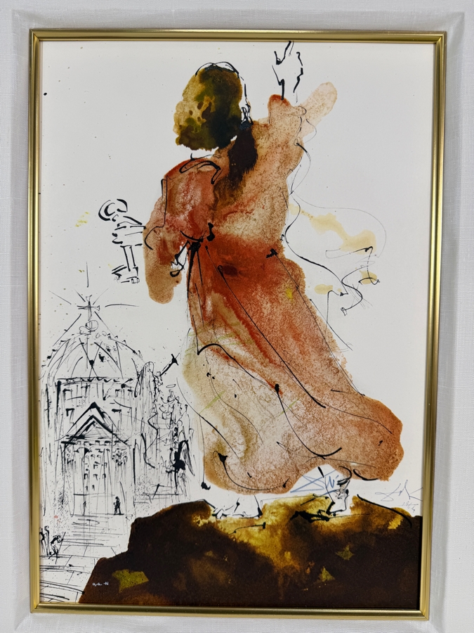 Salvador Dali (1904-1989, Spain) Tu es Petrus (You are Peter) 1964 Lithograph in Color on Heavy Rag Paper Signed in Color Pencil Annotated 'G.A.' and Lettered - 1 of 105 Illustrations of the 'Sacra Biblia' by Rizzoli Editions Milan Italy 13.75' X 19' [Photo 2]