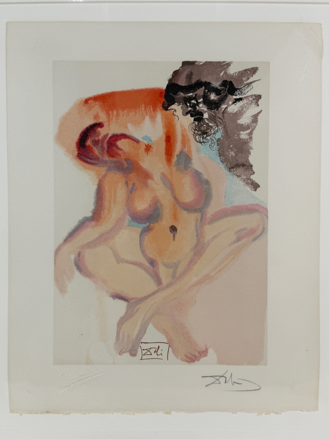 Salvador Dali (1904-1989, Spain) Wood Engraving in Color on Rives Paper - 1 of 100 Illustrations of Dante's 'Divine Comedy' Hand Signed in Pencil By Salvador Dali Published by Les Editions d' Art Les Heures Claires, Paris 10.25' X 13' [Photo 2]