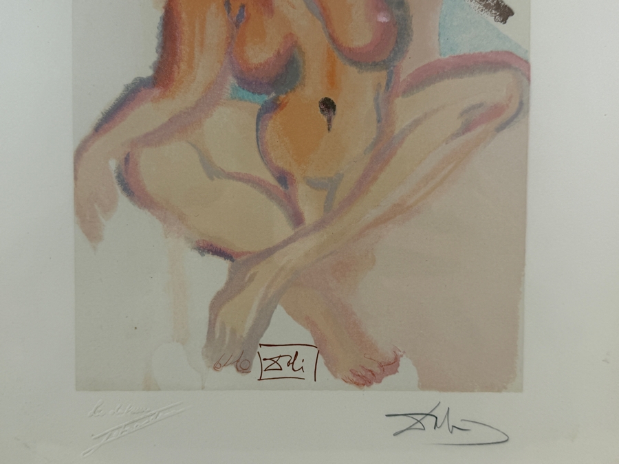Salvador Dali (1904-1989, Spain) Wood Engraving in Color on Rives Paper - 1 of 100 Illustrations of Dante's 'Divine Comedy' Hand Signed in Pencil By Salvador Dali Published by Les Editions d' Art Les Heures Claires, Paris 10.25' X 13' [Photo 9]