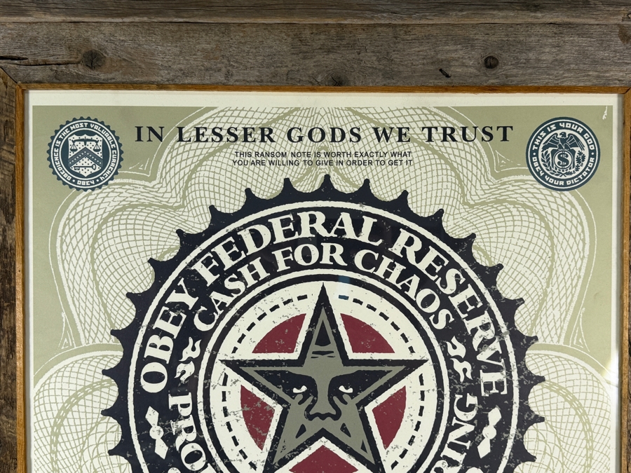 Shepard Fairey 'This Is Your God (aka 'Lesser Gods') Offset Lithograph 2003 Signed Lower Right Professionally Framed 24 X 36 Framed 31 X 43 [Photo 4]