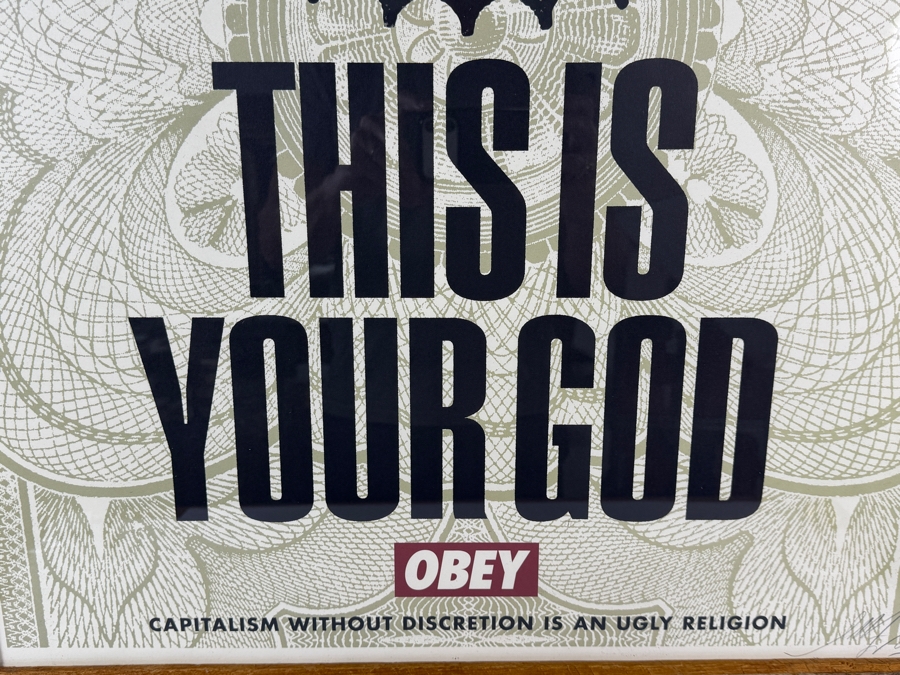 Shepard Fairey 'This Is Your God (aka 'Lesser Gods') Offset Lithograph 2003 Signed Lower Right Professionally Framed 24 X 36 Framed 31 X 43 [Photo 9]