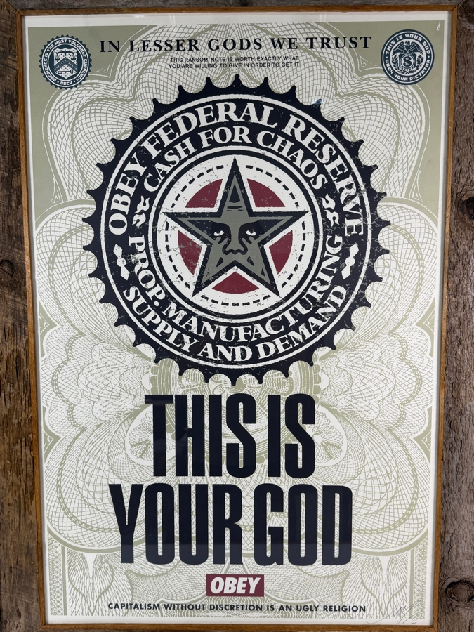 Shepard Fairey 'This Is Your God (aka 'Lesser Gods') Offset Lithograph 2003 Signed Lower Right Professionally Framed 24 X 36 Framed 31 X 43 [Photo 2]