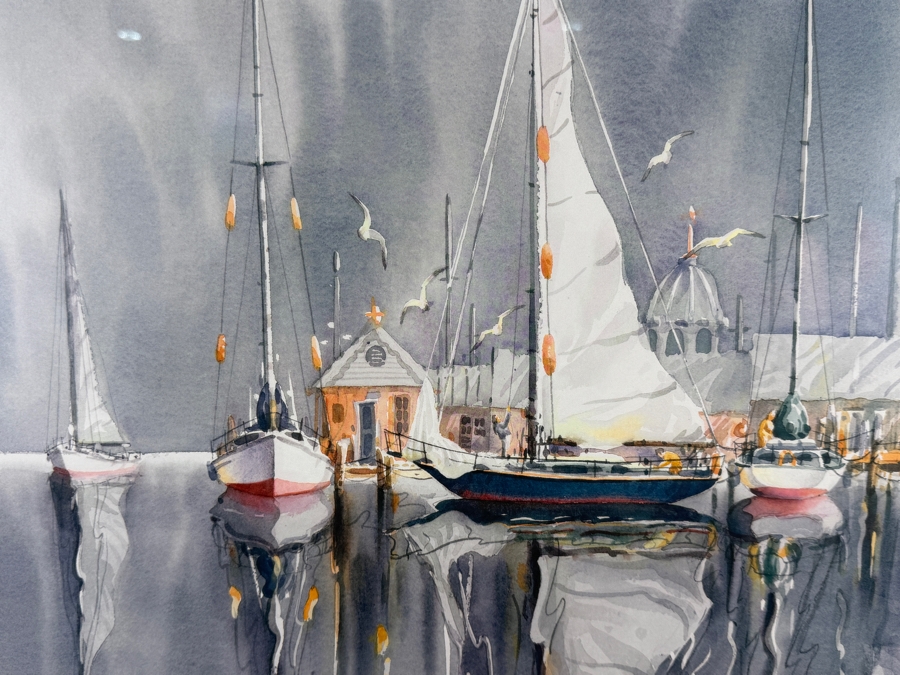 Richard E. Williams Artist Signed Print Titled 'Harbor Views II' 17.5 X 24 Framed 26 X 32.5 [Photo 5]