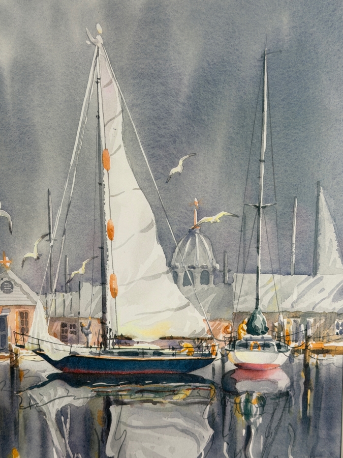 Richard E. Williams Artist Signed Print Titled 'Harbor Views II' 17.5 X 24 Framed 26 X 32.5 [Photo 4]