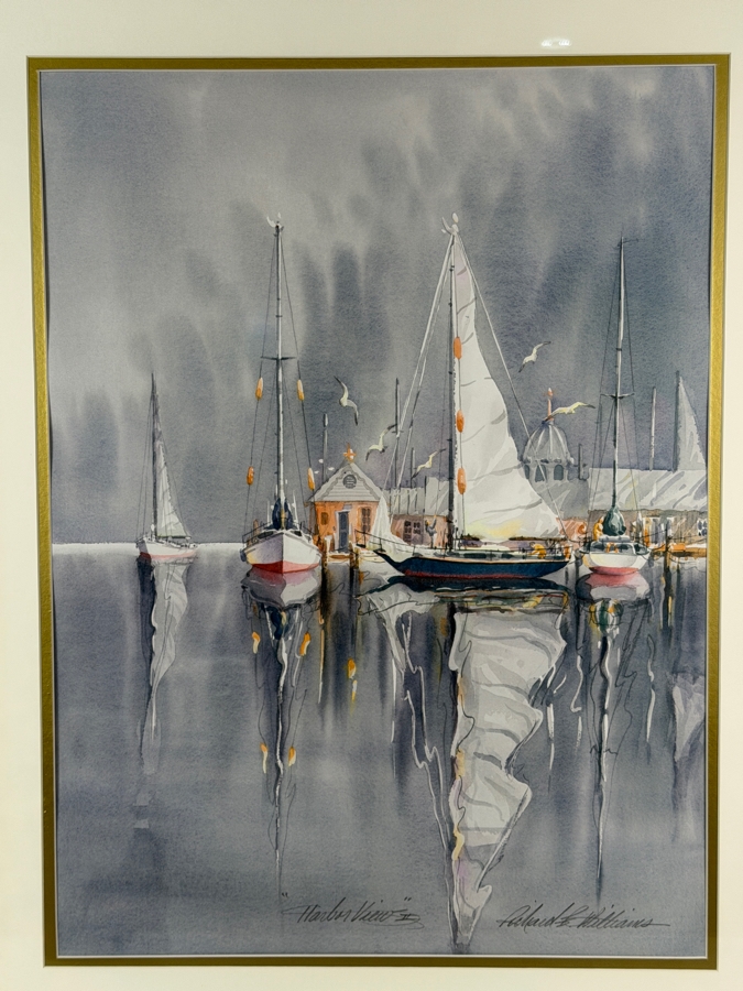 Richard E. Williams Artist Signed Print Titled 'Harbor Views II' 17.5 X 24 Framed 26 X 32.5