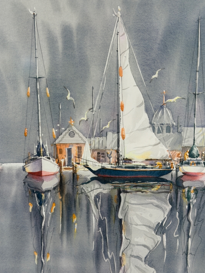Richard E. Williams Artist Signed Print Titled 'Harbor Views II' 17.5 X 24 Framed 26 X 32.5 [Photo 3]
