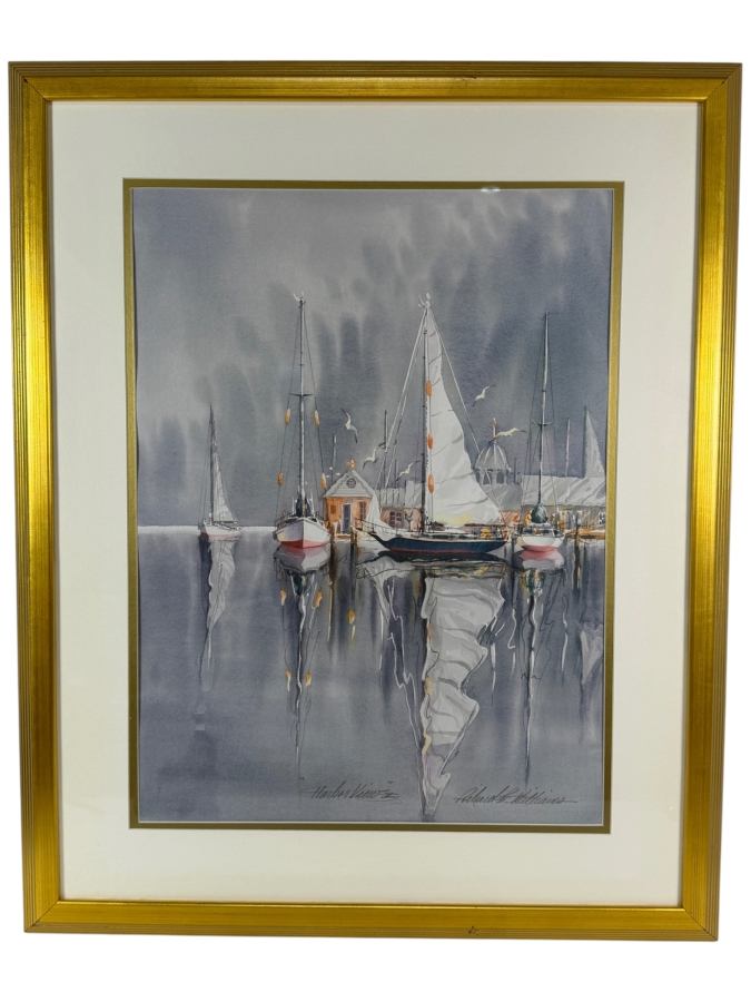Richard E. Williams Artist Signed Print Titled 'Harbor Views II' 17.5 X 24 Framed 26 X 32.5 [Photo 2]