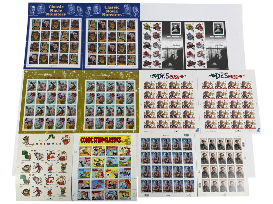 US Mint Postage Stamps: Jim Henson, Dr. Seuss, The Art of Disney, Classic Movie Monsters, Comic Strip Classics, Animals, Houdini and Duke Kahanamoku