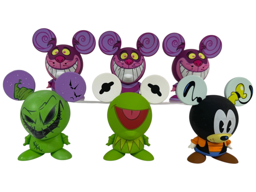 (6) Disney Shorts Vinyl Collectible Toy Art By Francisco Herrera: Tim Burton's The Nightmare Before Christmas, Cheshire Cat and Kermit the Frog 4.75'H