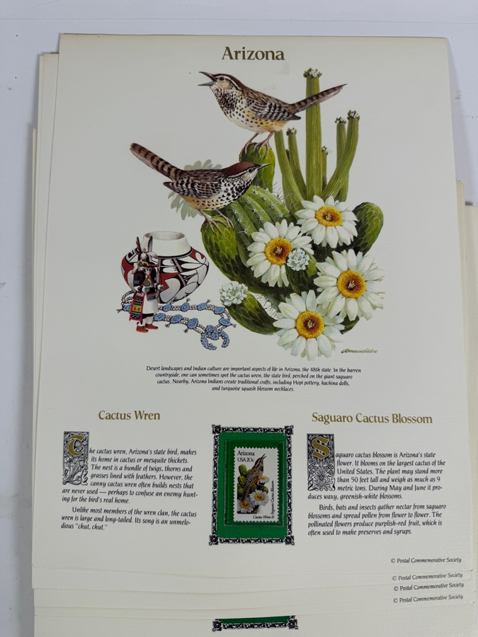 The State Birds and Flowers Commemorative Mint-Stamp Panels Collection with Artist Signed Introductory Panel Signed by Richard Amundsen 50 Mint Stamps / Panels [Photo 8]
