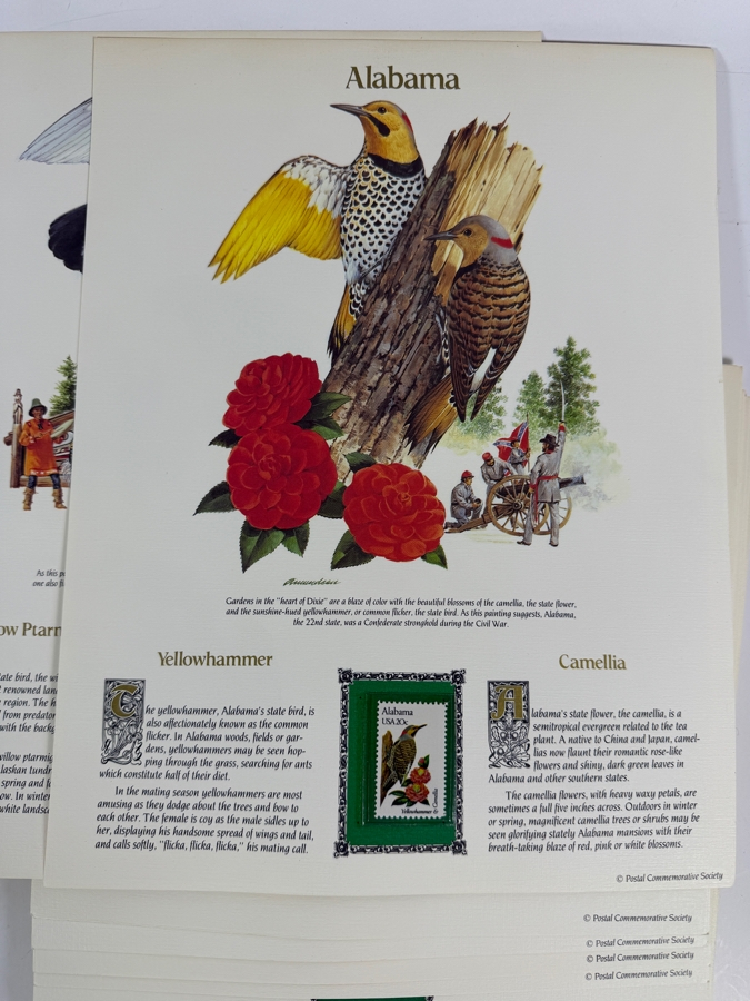 The State Birds and Flowers Commemorative Mint-Stamp Panels Collection with Artist Signed Introductory Panel Signed by Richard Amundsen 50 Mint Stamps / Panels [Photo 4]