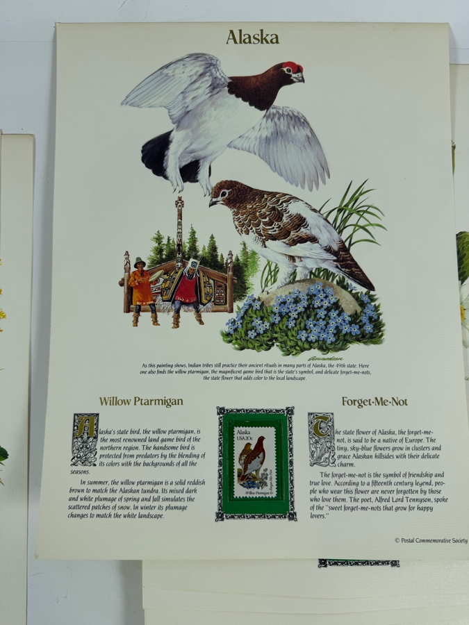 The State Birds and Flowers Commemorative Mint-Stamp Panels Collection with Artist Signed Introductory Panel Signed by Richard Amundsen 50 Mint Stamps / Panels [Photo 6]