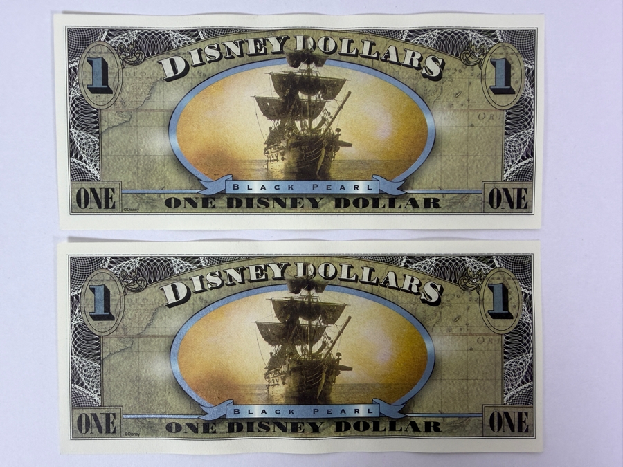 (2) 2007 Series $1 Disney Dollars Pirates of the Caribbean: The Curse of the Black Pearl Design In Mint Uncirculated Condition Consecutive Serial Numbers E00056094B / E00056095B [Photo 4]