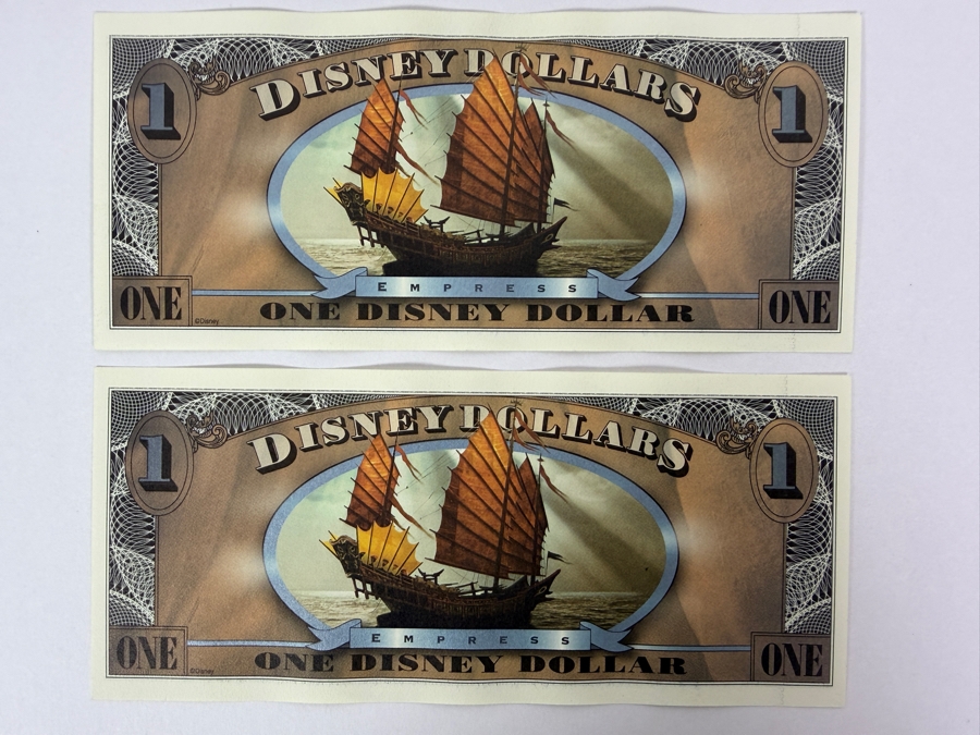 (2) 2007 Series $1 Disney Dollars Pirates of the Caribbean: At World's End Skull Design In Mint Uncirculated Condition Consecutive Serial Numbers E00037235E / E00037236E [Photo 4]