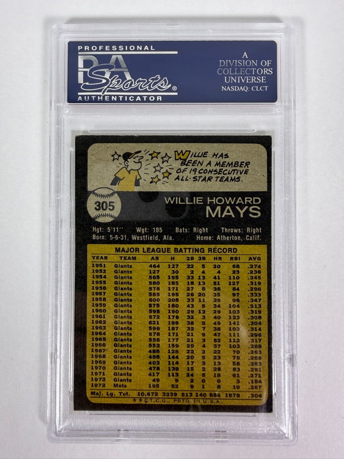 1973 Topps Willie Mays #305 MLB Baseball Card PSA 6 Excellent - Mint [Photo 2]