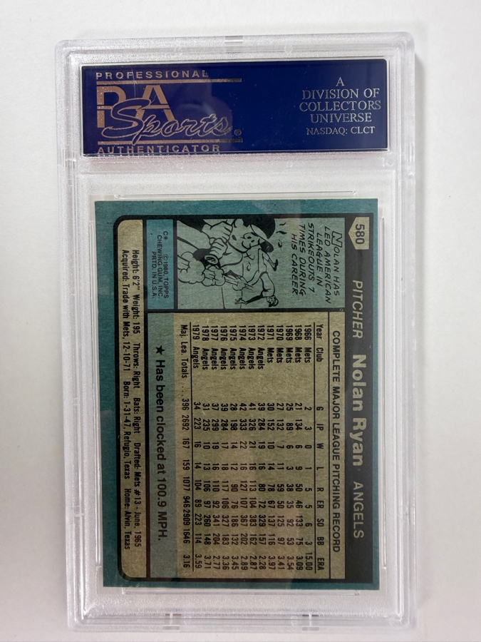 1980 Topps Nolan Ryan #580 MLB Baseball Card PSA 7 Near Mint [Photo 2]