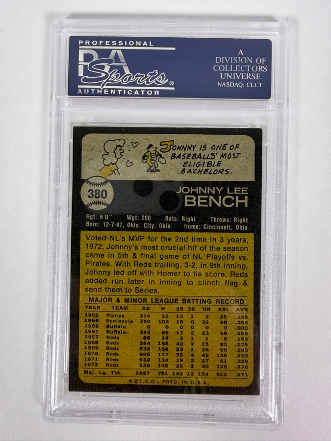 1973 Topps Johnny Bench #380 MLB Baseball Card PSA 6 Excellent - Mint [Photo 2]