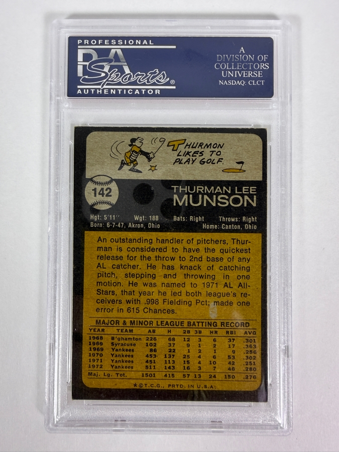 1973 Topps Thurman Munson #142 MLB Baseball Card PSA 6 Excellent - Mint [Photo 2]