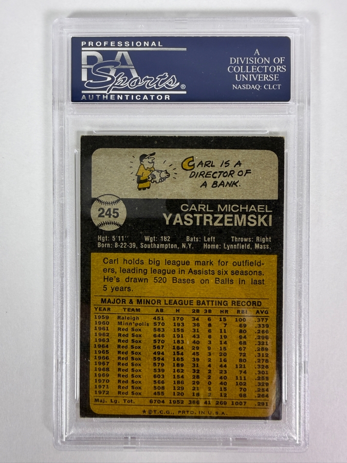 1973 Topps Carl Yastrzemski #245 MLB Baseball Card PSA 6 Excellent - Mint [Photo 2]