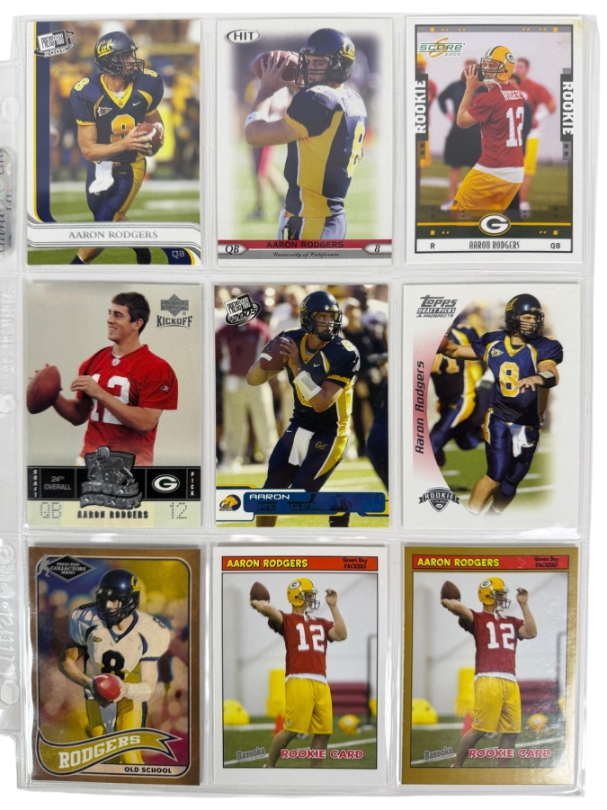(9) Aaron Rodgers Rookie NFL Football Cards - See Photos