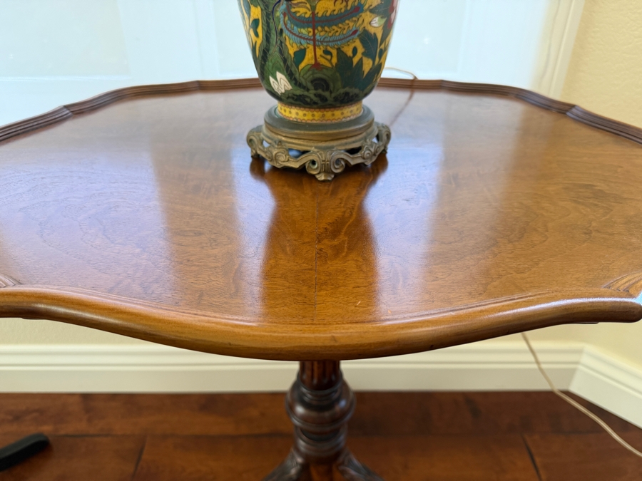 Vintage Chippendale Style Mahogany Piecrust Tea Table Featuring Fluted Pedestal Column And Carved Tripod Ball And Claw Feet 28'W X 22'D [Photo 7]