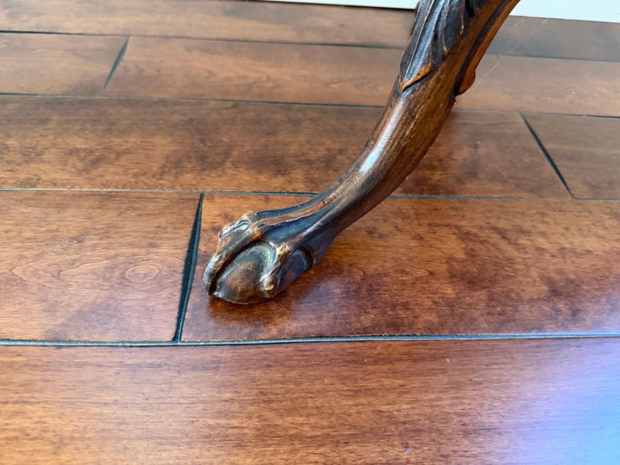 Vintage Chippendale Style Mahogany Piecrust Tea Table Featuring Fluted Pedestal Column And Carved Tripod Ball And Claw Feet 28'W X 22'D [Photo 4]