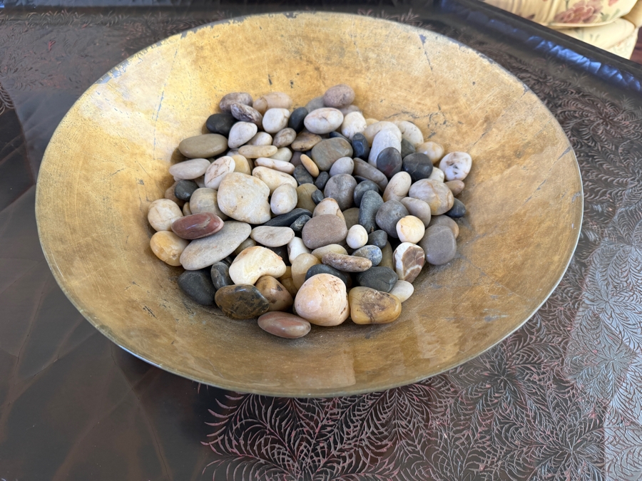 Decorative Gold Glass Accent Bowl Filled With Polished River Rocks [Photo 3]