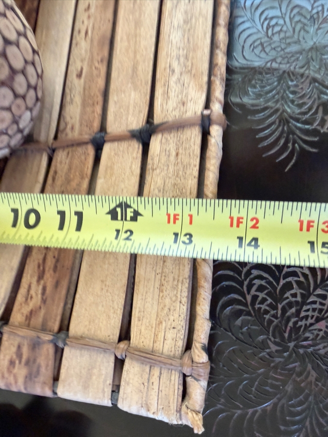 Woven Bamboo Slats Display Tray Set With Five Handcrafted Miniature Coconut Shell Segment Mosaic Spheres 22'W X 13.5'H [Photo 6]