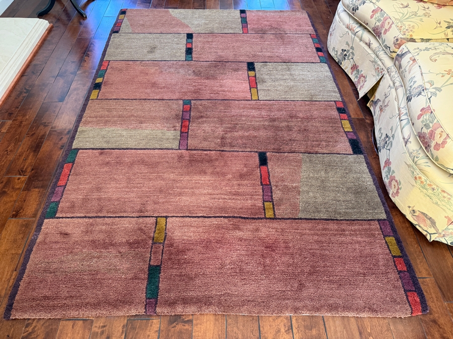 Tufenkian Inlay Fog Hand Knotted Premium Tibetan Wool Transitional Geometric Color Block Area Rug 66' X 100' [Photo 3]