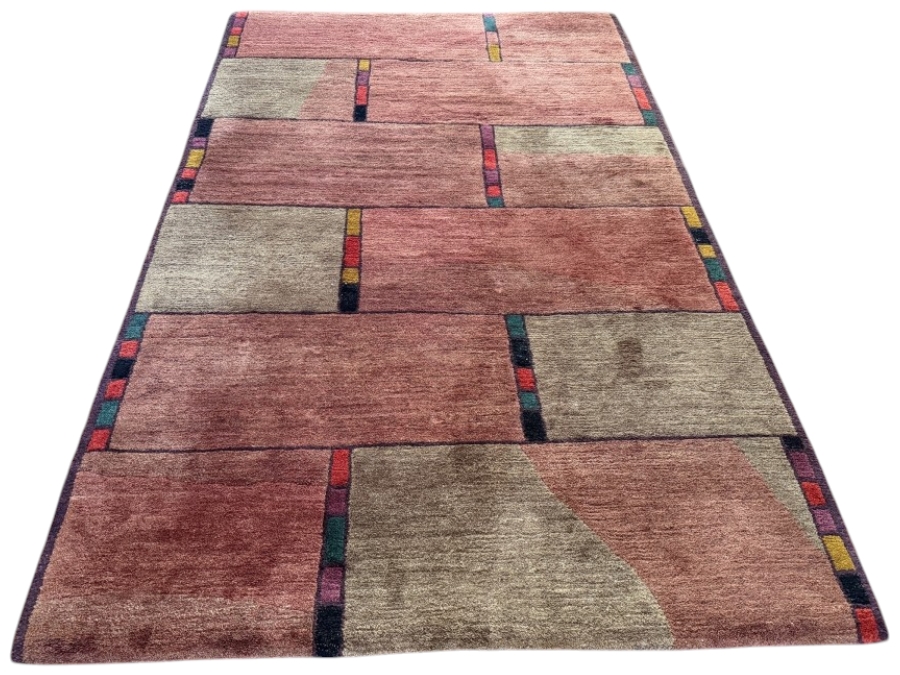 Tufenkian Inlay Fog Hand Knotted Premium Tibetan Wool Transitional Geometric Color Block Area Rug 66' X 100'