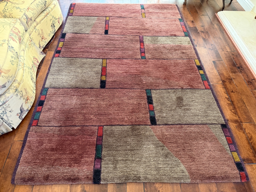 Tufenkian Inlay Fog Hand Knotted Premium Tibetan Wool Transitional Geometric Color Block Area Rug 66' X 100' [Photo 2]