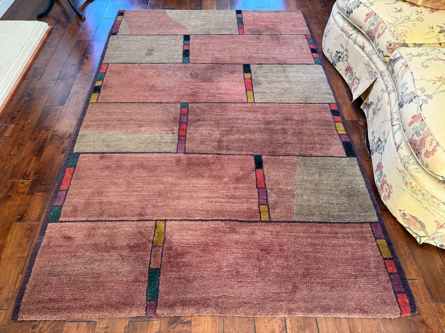 Tufenkian Inlay Fog Hand Knotted Premium Tibetan Wool Transitional Geometric Color Block Area Rug 66' X 100' [Photo 4]