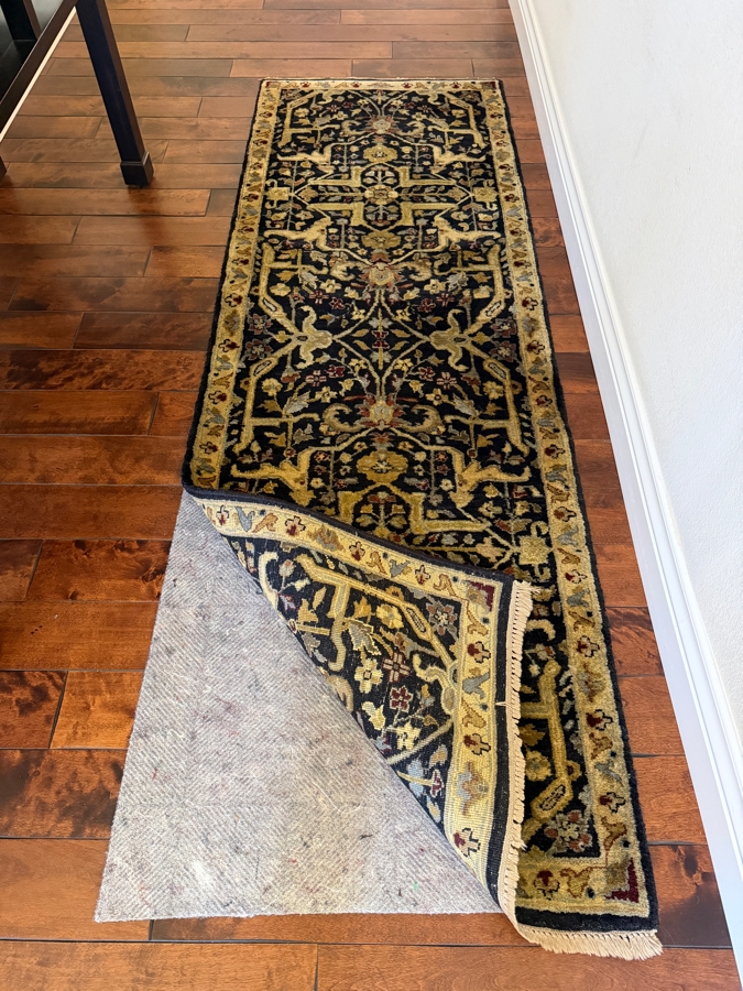 Hand Knotted Black And Gold Wool Persian Isfahan Style Hallway Runner Rug With Intricate Floral Medallions 30' X 92' [Photo 5]