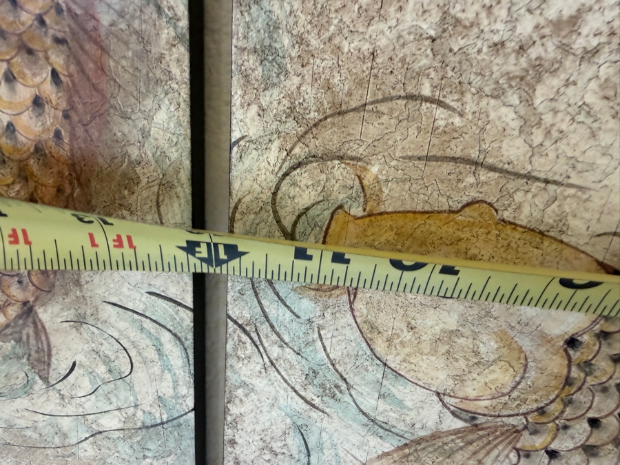 Vintage Chinese Four Panel Painting Set Depicting Koi Carp Fish Swimming Under Bamboo Stalks 48' X 36' [Photo 6]