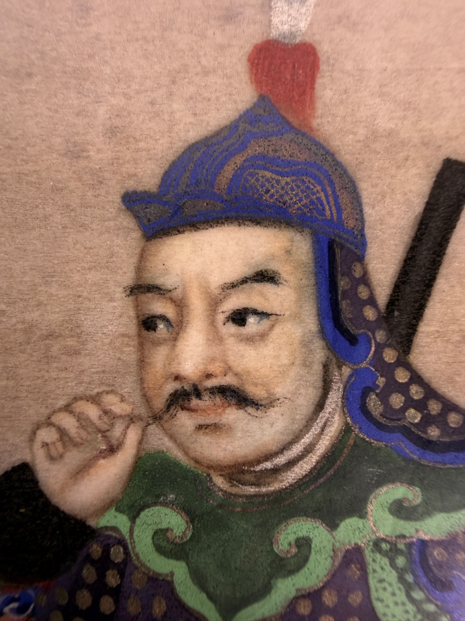 Antique 19th Century Chinese Qing Dynasty Export Gouache Painting On Pith Paper Depicting A Military General Seated In Folding Chair With Attendant 8' X 13' Framed: 13' X 19' [Photo 6]