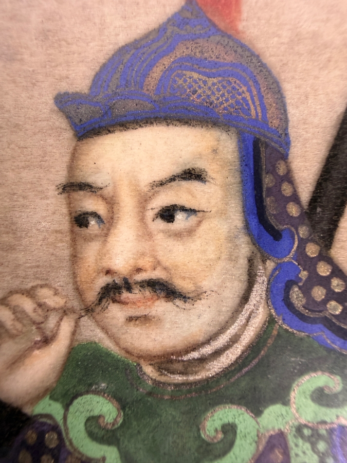 Antique 19th Century Chinese Qing Dynasty Export Gouache Painting On Pith Paper Depicting A Military General Seated In Folding Chair With Attendant 8' X 13' Framed: 13' X 19' [Photo 7]