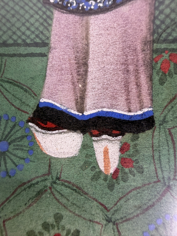 Antique 19th Century Chinese Qing Dynasty Export Gouache Painting On Pith Paper Depicting Noble Lady Seated At Dressing Table With Attendant 8' X 13' Framed: 13' X 19' [Photo 5]