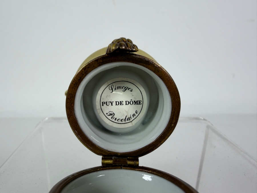 French Limoges Peint Main Porcelain Champagne Bottle In Gold Ice Bucket Hinged Trinket Box 2'H [Photo 4]