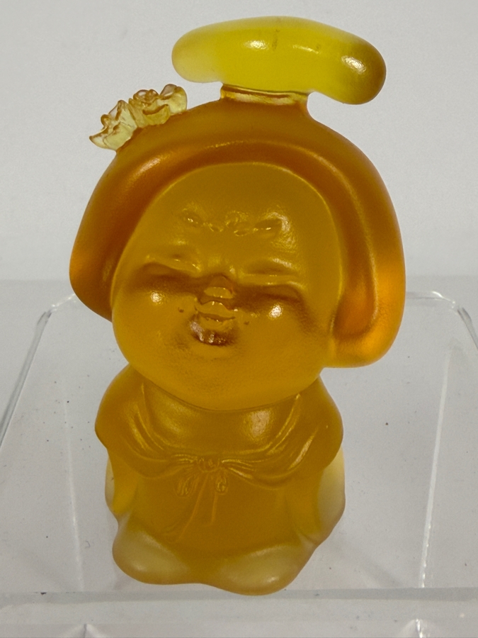 Liuli Gongfang Light Amber Crystal Art Figurine The Beauty Of Tang Dynasty Thoughtful Beauty 3.25'H [Photo 2]