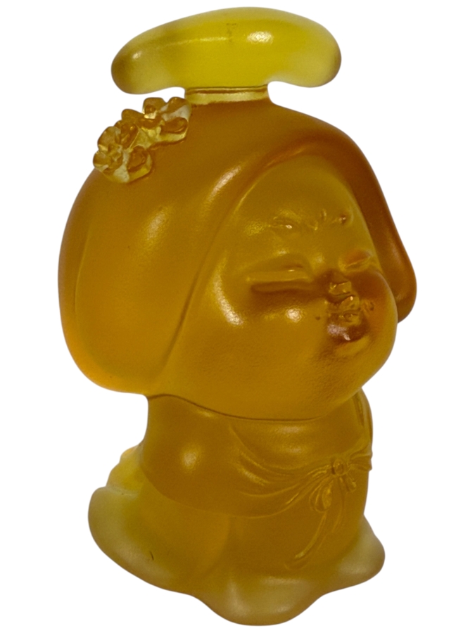 Liuli Gongfang Light Amber Crystal Art Figurine The Beauty Of Tang Dynasty Thoughtful Beauty 3.25'H