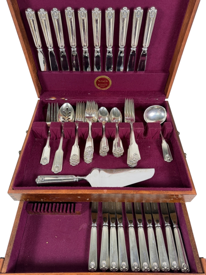Vintage Towle Old Master Solid Sterling Silver Flatware Service For Ten Set Contained In Two Tier Naken Storage Chest 1,653g (Current Melt Value of $3,300)