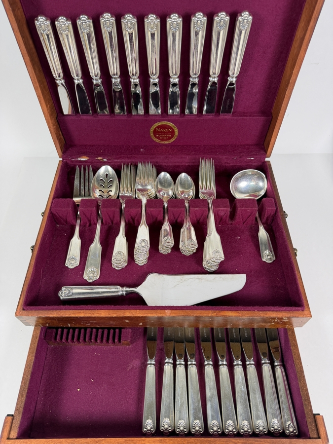 Vintage Towle Old Master Solid Sterling Silver Flatware Service For Ten Set Contained In Two Tier Naken Storage Chest 1,653g (Current Melt Value of $3,300) [Photo 2]