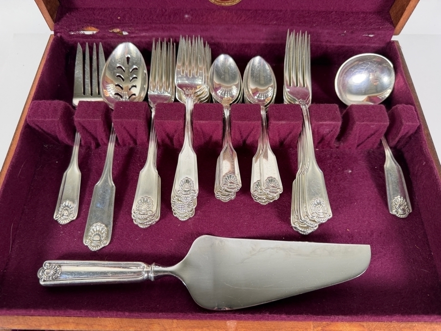 Vintage Towle Old Master Solid Sterling Silver Flatware Service For Ten Set Contained In Two Tier Naken Storage Chest 1,653g (Current Melt Value of $3,300) [Photo 4]