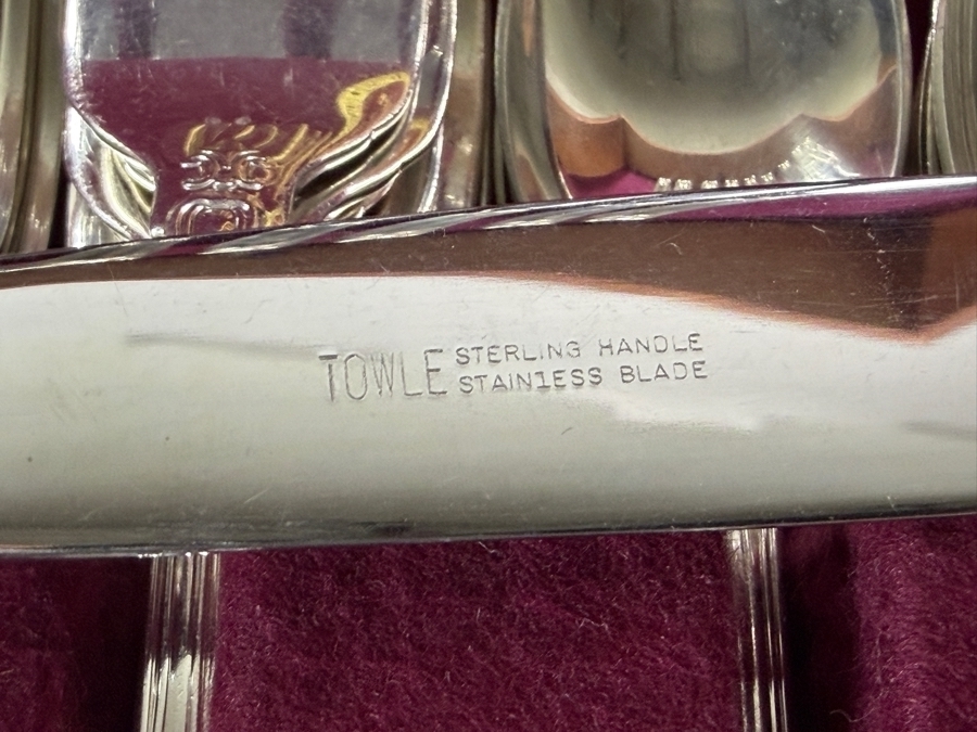 Vintage Towle Old Master Solid Sterling Silver Flatware Service For Ten Set Contained In Two Tier Naken Storage Chest 1,653g (Current Melt Value of $3,300) [Photo 13]