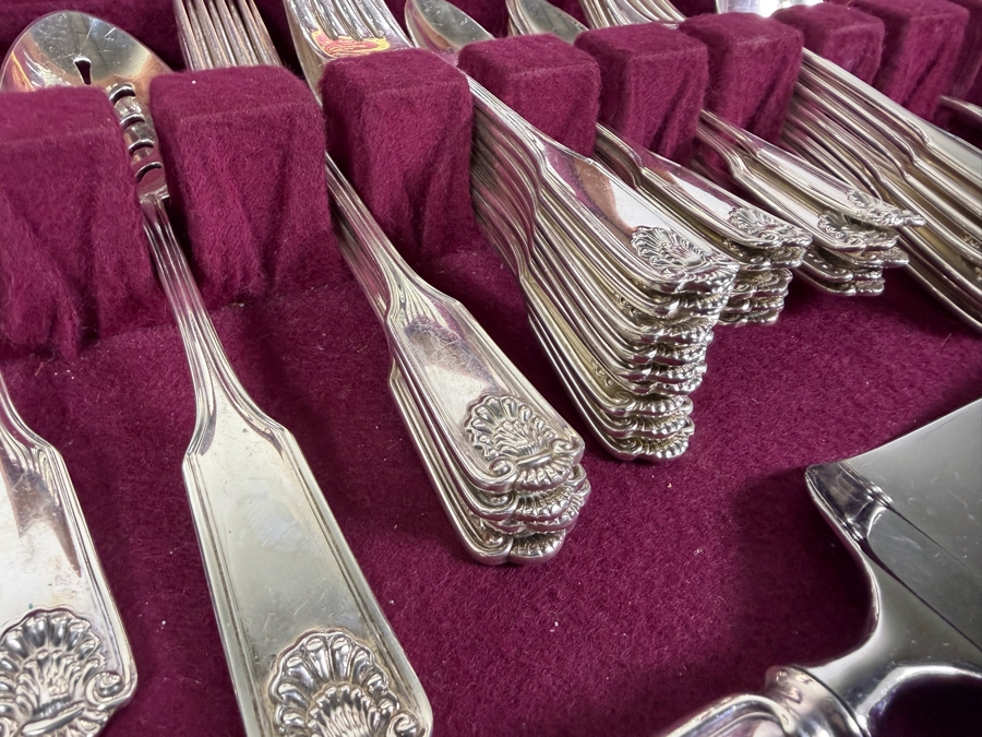 Vintage Towle Old Master Solid Sterling Silver Flatware Service For Ten Set Contained In Two Tier Naken Storage Chest 1,653g (Current Melt Value of $3,300) [Photo 6]
