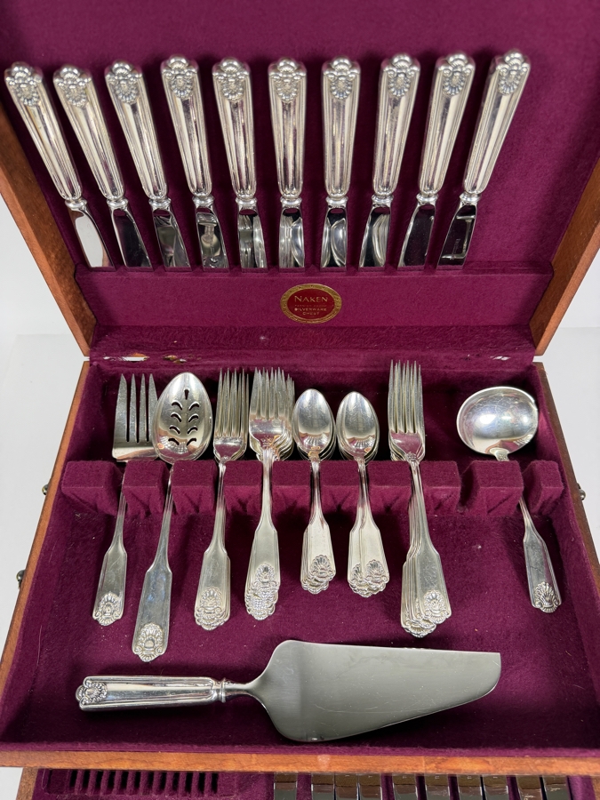 Vintage Towle Old Master Solid Sterling Silver Flatware Service For Ten Set Contained In Two Tier Naken Storage Chest 1,653g (Current Melt Value of $3,300) [Photo 3]