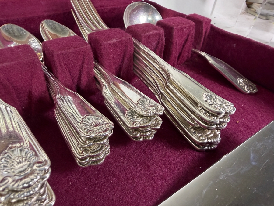 Vintage Towle Old Master Solid Sterling Silver Flatware Service For Ten Set Contained In Two Tier Naken Storage Chest 1,653g (Current Melt Value of $3,300) [Photo 7]