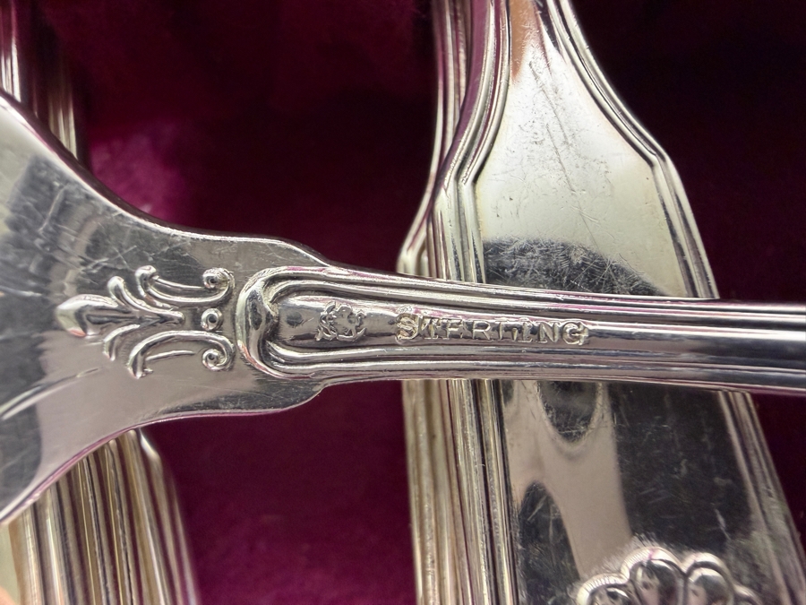 Vintage Towle Old Master Solid Sterling Silver Flatware Service For Ten Set Contained In Two Tier Naken Storage Chest 1,653g (Current Melt Value of $3,300) [Photo 11]