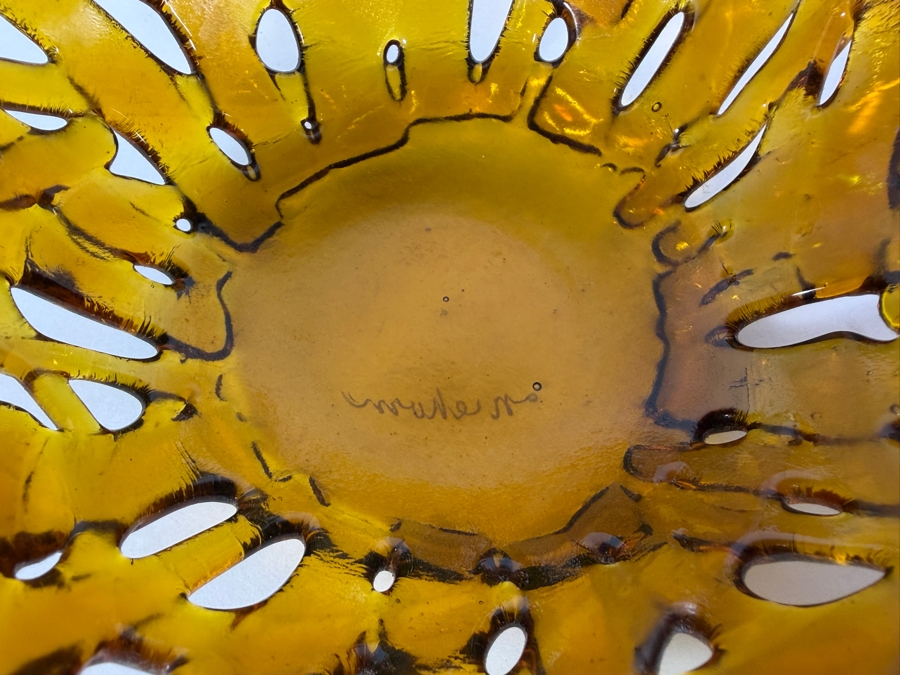 Contemporary Handcrafted Amber Iridescent Fused Glass Coral Reef Centerpiece Bowl Signed Niehorn 5'W X 2.5'H [Photo 7]